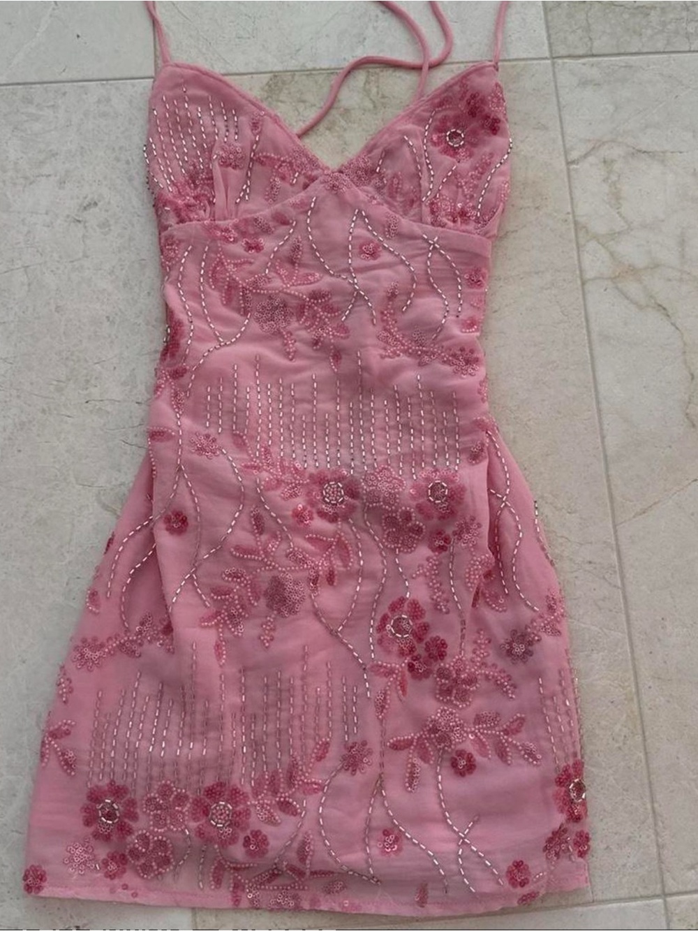 Peppermayo Pink Beaded Floral Mini Dress